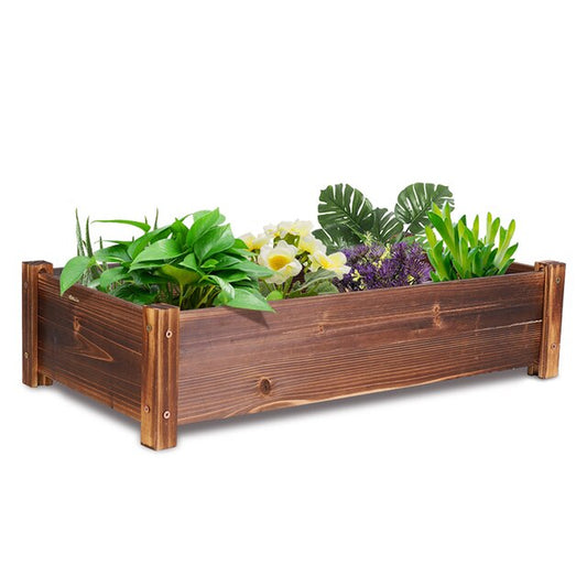 Rectangular Wooden Garden Planter for Outdoor Flowers, Plants, and Herbs